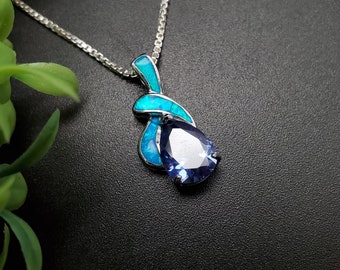 QQ-288 | ブルータンザナイトブルーオパールネックレスペンダント