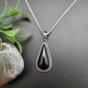 FFD #567 | Handmade Southwest Black Onyx Necklace Pendant With Option of Silver Chain | Sterling Silver Teardrop Black Onyx Pendant Necklace