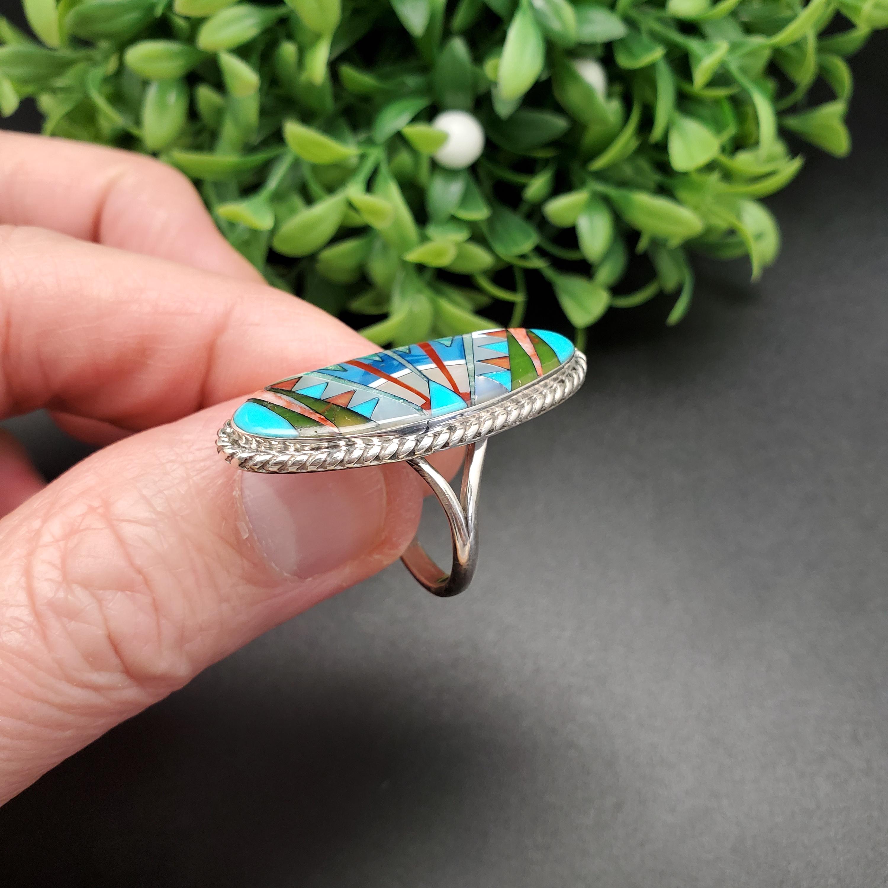GG-062 | Silver Inlay Ring | Pattern Inlay Southwest Ring | Sterling ...