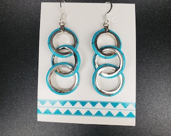 HEP15 / Pendientes con aros con incrustaciones de turquesa preciosas / Pendientes de plata de ley con turquesa de La Bella Durmiente / Pendientes de turquesa del suroeste