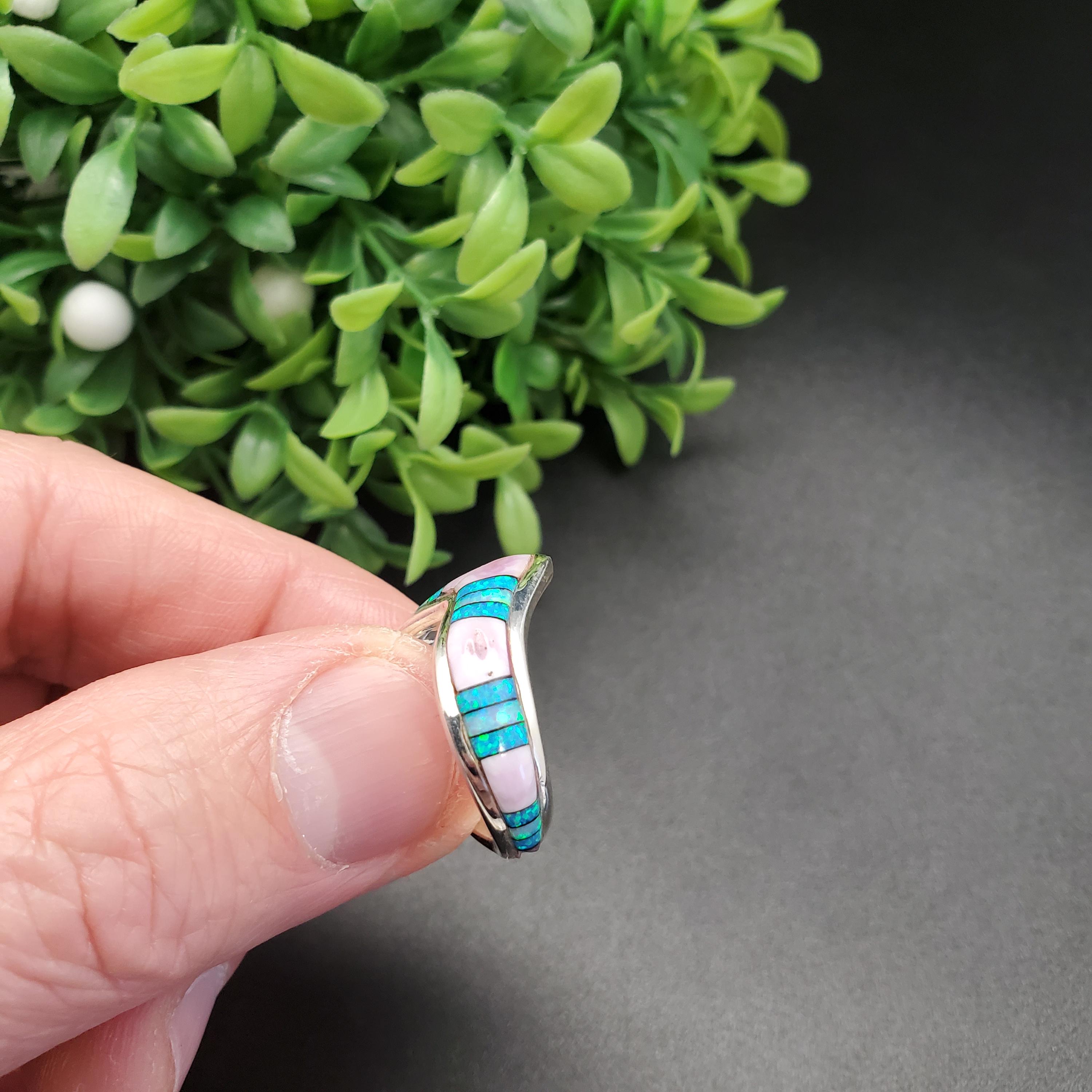GG-019 | Silver Inlay Opal Ring | Micro Inlay Southwest Ring | Sterling ...