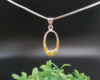 QQ-340 | Multicolor Opal Green Gaspeite Pendant Necklace | Sterling Silver Multicolor Opal, Gaspeite Pendant Necklace | Southwestern Pendant