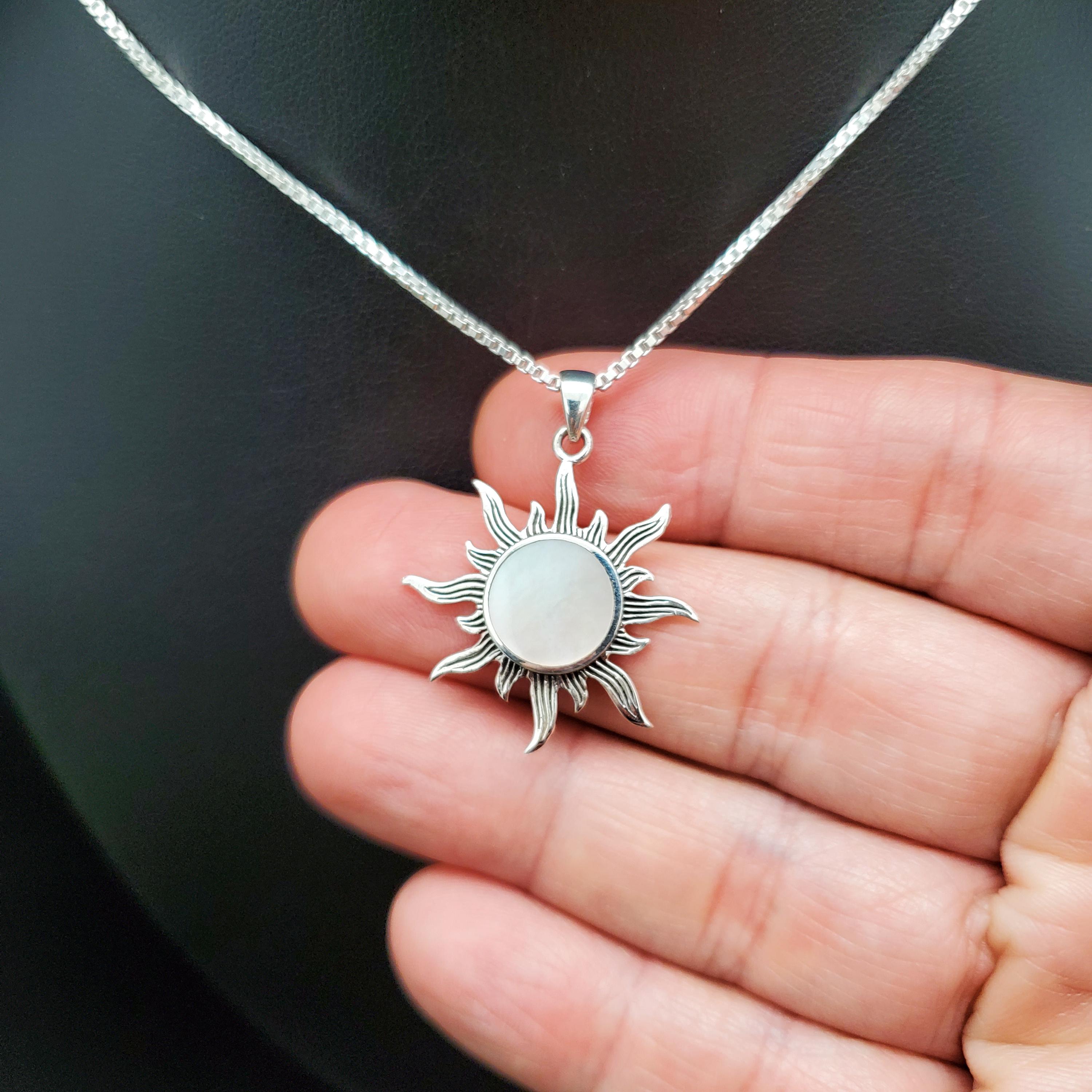 ATS-AYU025 | White Mother of Pearl Inlay Sun Necklace Pendant