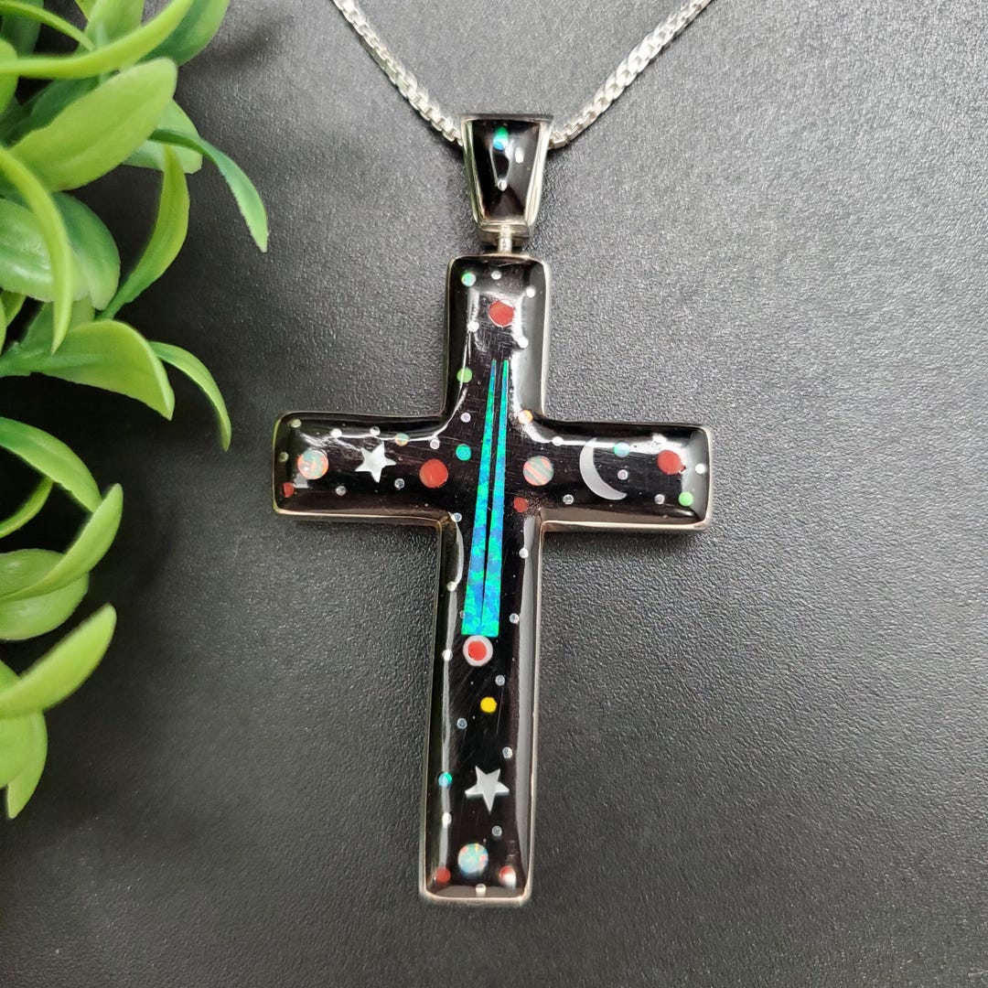 QQ-318 | マイクロオパールインレイクロスネックレスペンダント