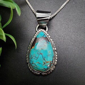 FFD #534 | Natural Kingman Turquoise Necklace Pendant With Option of Silver Chain | Handmade Sterling Silver Turquoise Pendant Necklace