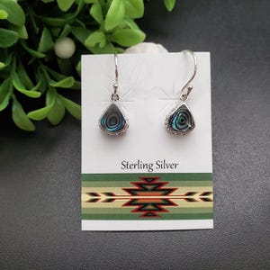 QQ-715 | Dainty Teardrop Abalone Shell Inlay Earrings | Sterling Silver Abalone Shell Inlay Earrings | Paua Shell Earrings | Silver Earrings