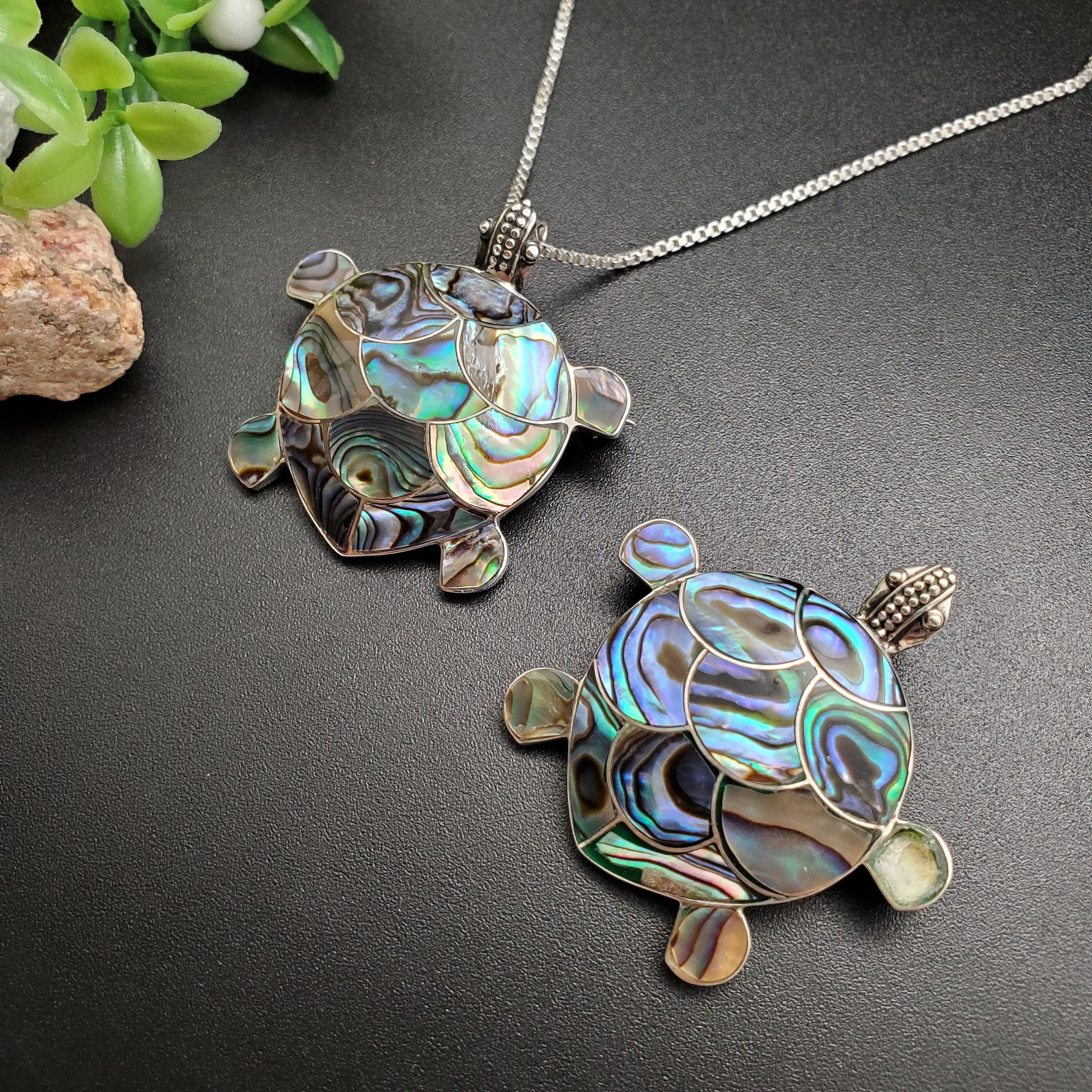 Sea Turtle Inlay FFD #427 | Abalone Shell Inlay Sea Turtle Necklace Pendant Option With ...