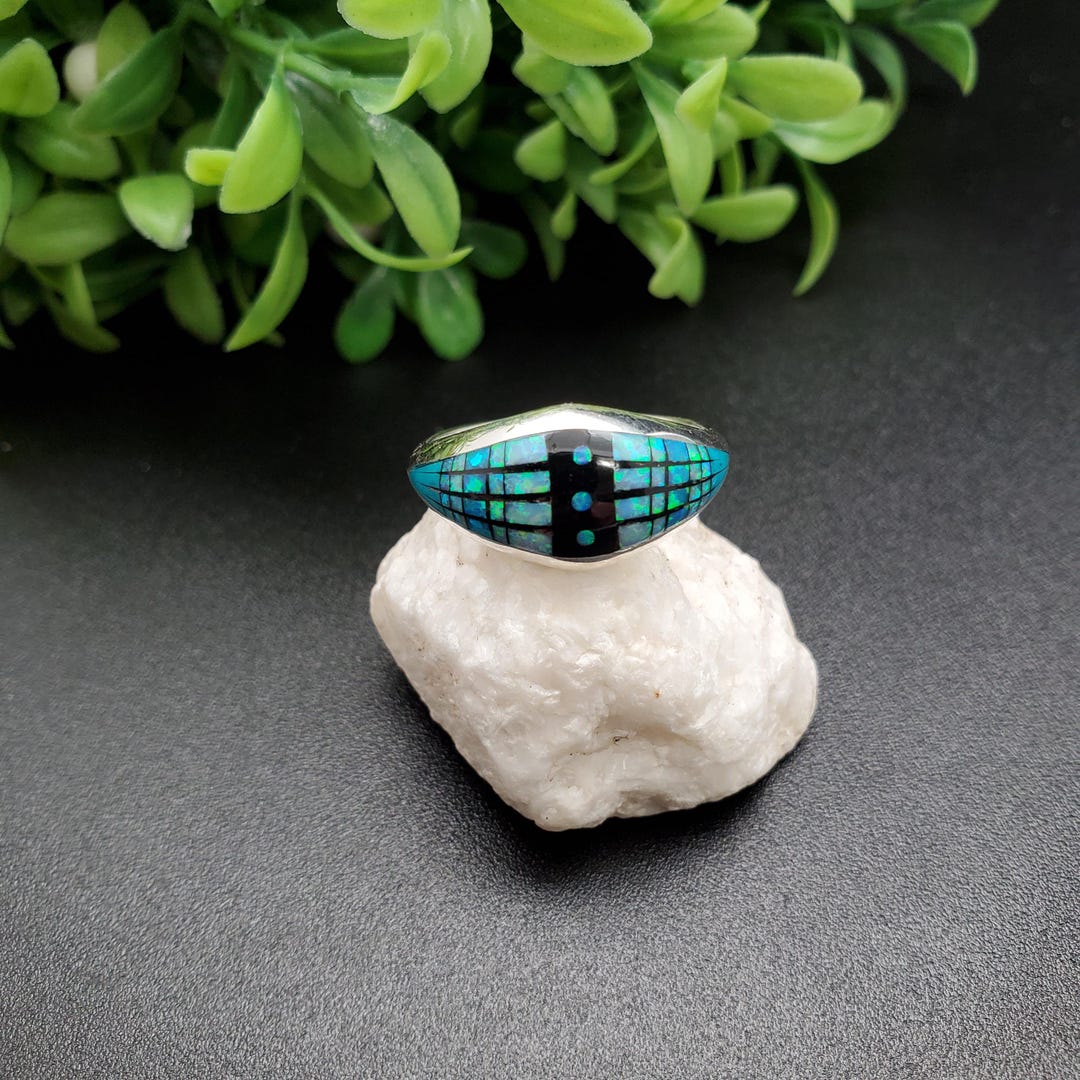 GG-007 | Silver Inlay Opal Ring | Micro Inlay Southwest Ring | Sterling ...