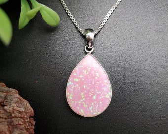 ATS#PD017 | Big Teardrop Pink Opal Necklace Pendant Option of Silver Chain Necklace | Sterling Silver Pink Opal Necklace | Hot Pink Opal