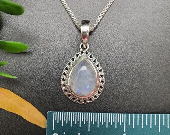 ATS-AYU019 | Big Teardrop Rainbow Moonstone Necklace Pendant