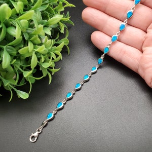 FFD #989 | Blue Opal Bracelet | Sterling Silver Opal Inlay Link Bracelet | Fire Opal Silver Bracelet | Opal Link Bracelet | Gifts For Her