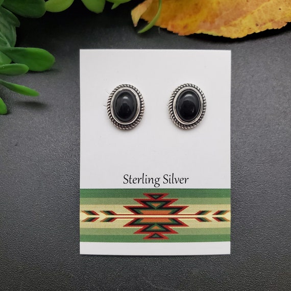Small Oval Black Onyx Post Stud Earrings Sterling Silver Small Oval Black Onyx Post Stud Earrings Sterling Silver