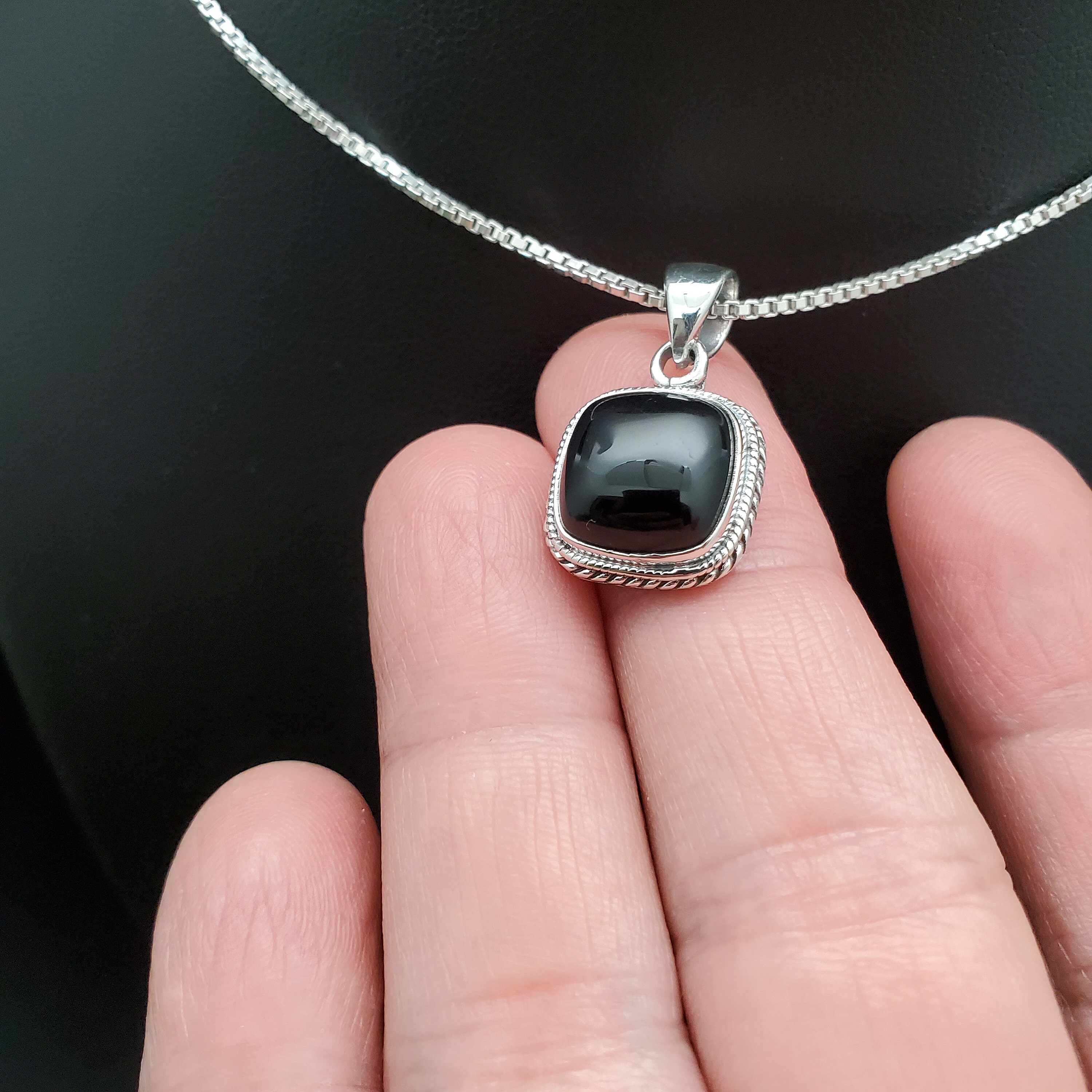 QQ-109 | Dainty Black Onyx Necklace Pendant With Option of