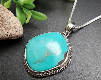 ATS#PD193 | Ravissant collier pendentif turquoise Royston, pendentif turquoise en argent sterling du sud-ouest, collier pendentif turquoise bleu-vert