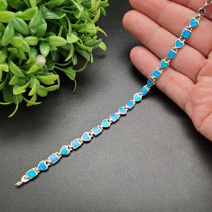 FFD #991 | Blue Opal Bracelet | Sterling Silver Opal Inlay Link Bracelet | Fire Opal Silver Bracelet | Opal Link Bracelet | Gifts For Her