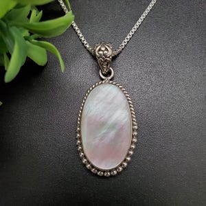 QQ-570 | White Mother of Pearl Necklace Pendant Option With Silver Chain | Sterling Silver White Shell Pendant | Mother of Pearl Pendant