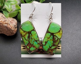 FFD #491 | Big Copper Green Turquoise Dangle Earrings | Sterling Silver Turquoise Earrings | Southwestern Turquoise Earrings | Gift For Her