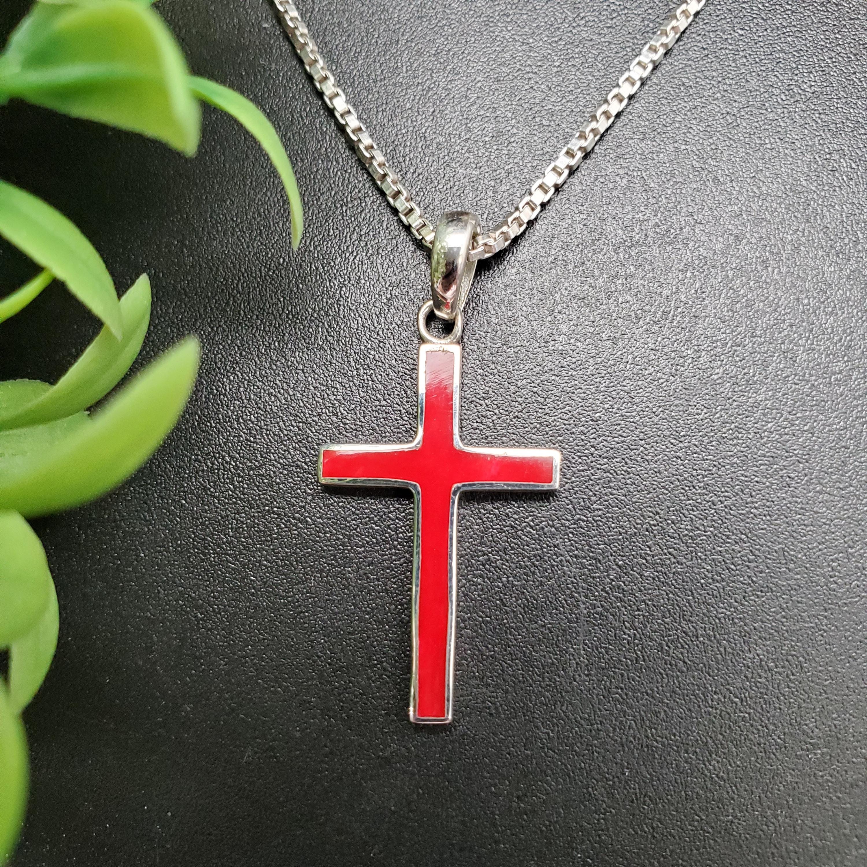 ATS-AYU060 | Dainty Red Coral Inlay Cross Pendant Necklace Option 