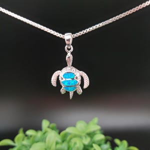 FFD #211 | Dainty Blue Opal Turtle Necklace Pendant Option Silver Box Chain | Sterling Silver Blue Sea Turtle Pendant | Sea Turtle Necklace