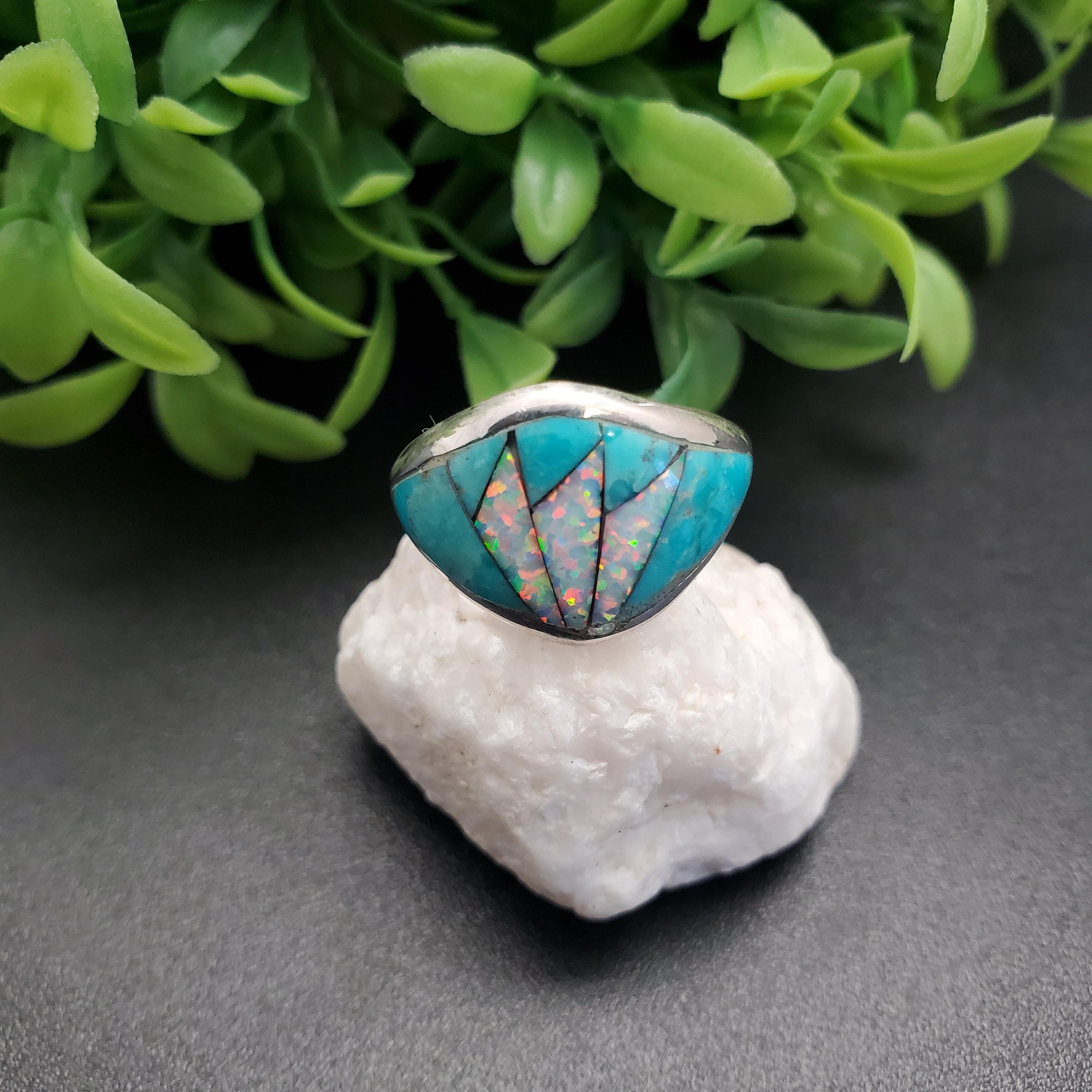 GG-018 | Silver Inlay Opal Ring | Micro Inlay Southwest Ring | Sterling Silver Inlay Ring | Lady Ring | Multicolor Inlay Ring | Ring For Her