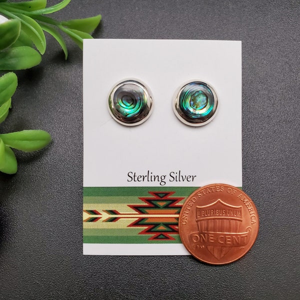JJS-667 | Dainty Inlay Abalone Shell Earrings | Sterling Silver Abalone Studs | Lovely Silver Posts | 10mm Abalone Studs | Big Simple Studs