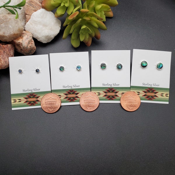 ATS#PST012 | 3mm 4mm 5mm 6mm Abalone Post Earrings | Sterling Silver Abalone Inlay Studs | Small Abalone Shell Posts | Tiny Dot Earrings