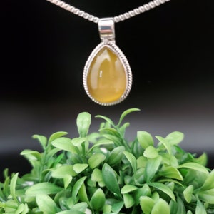 QQ-154 | Yellow Agate Teardrop Pendant Necklace | Sterling Silver Yellow Agate Teardrop Pendant Necklace | Silver Agate Southwestern Pendant