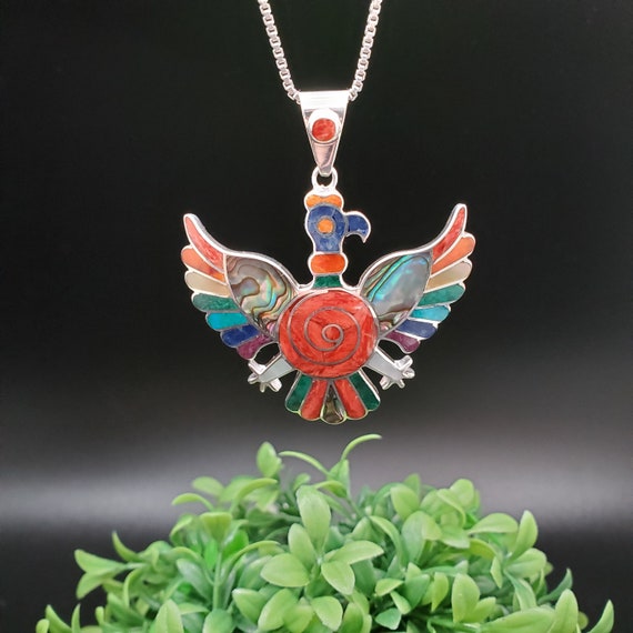 QQ-131 | Inlay Multicolor American Eagle Necklace Pendant Option