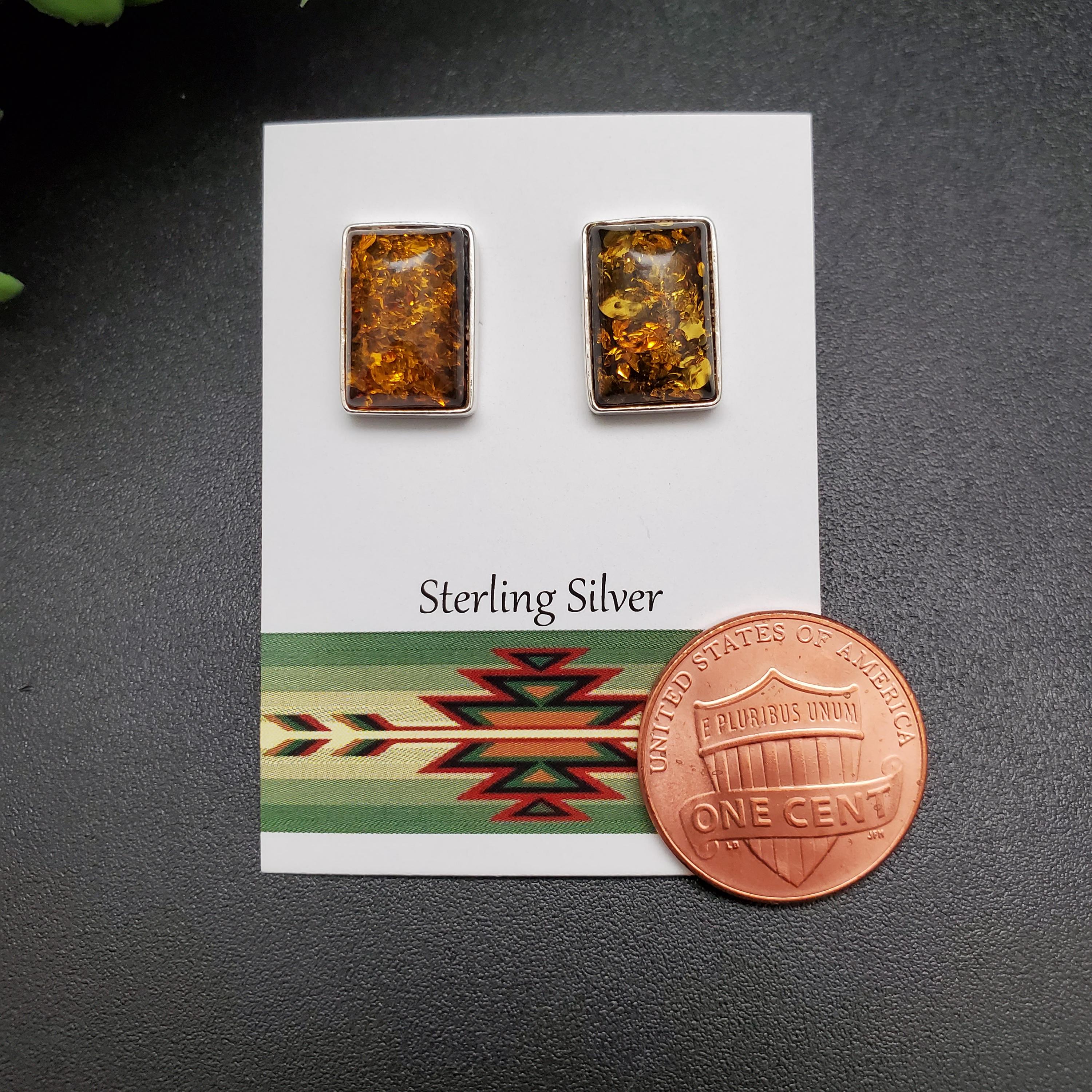 QQ-821 | Yellow Amber Rectangle Posts | Sterling Silver Yellow
