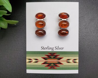 QQ-822 | Big Oval Yellow Amber Posts | Sterling Silver Yellow