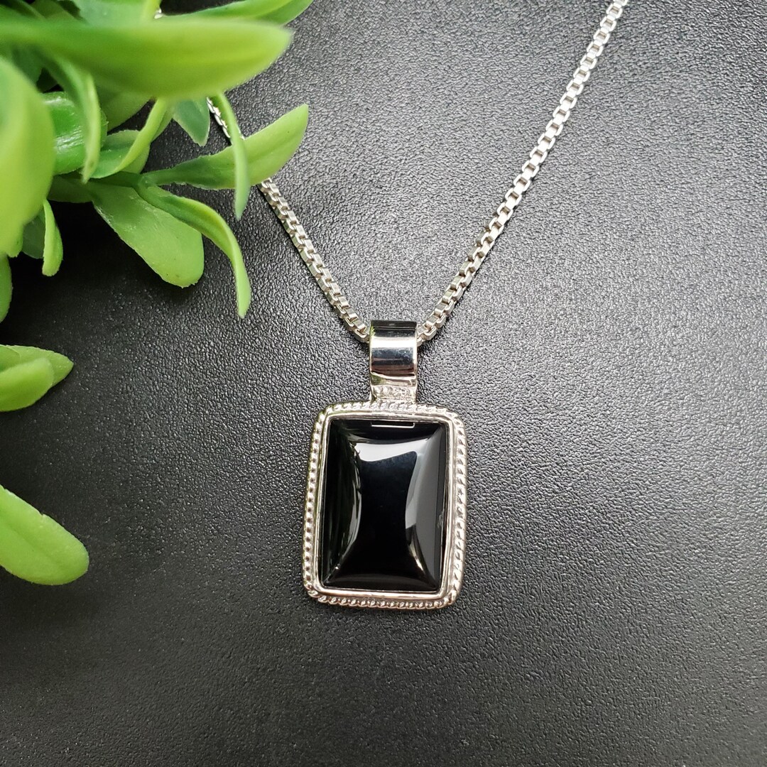 QQ-896 | Southwestern Black Onyx Rectangle Necklace Pendant