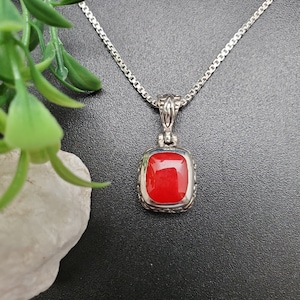 ATS-AYU263 | Simple Red Coral Necklace Pendant Option With Silver Chain | Sterling Silver Red Coral Pendant | Balinese Red Coral Jewelry