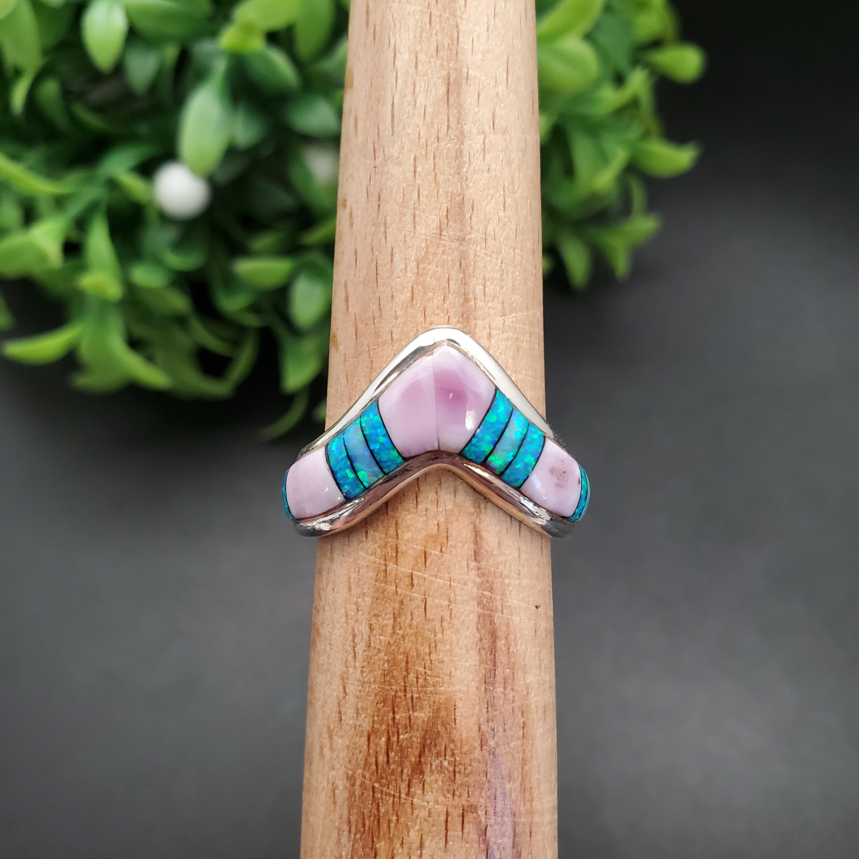 GG-019 | Silver Inlay Opal Ring | Micro Inlay Southwest Ring | Sterling ...