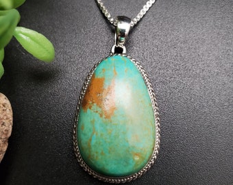 ATS#PD210 | Ravissant collier pendentif turquoise Royston, pendentif turquoise en argent sterling du sud-ouest, collier pendentif turquoise bleu-vert