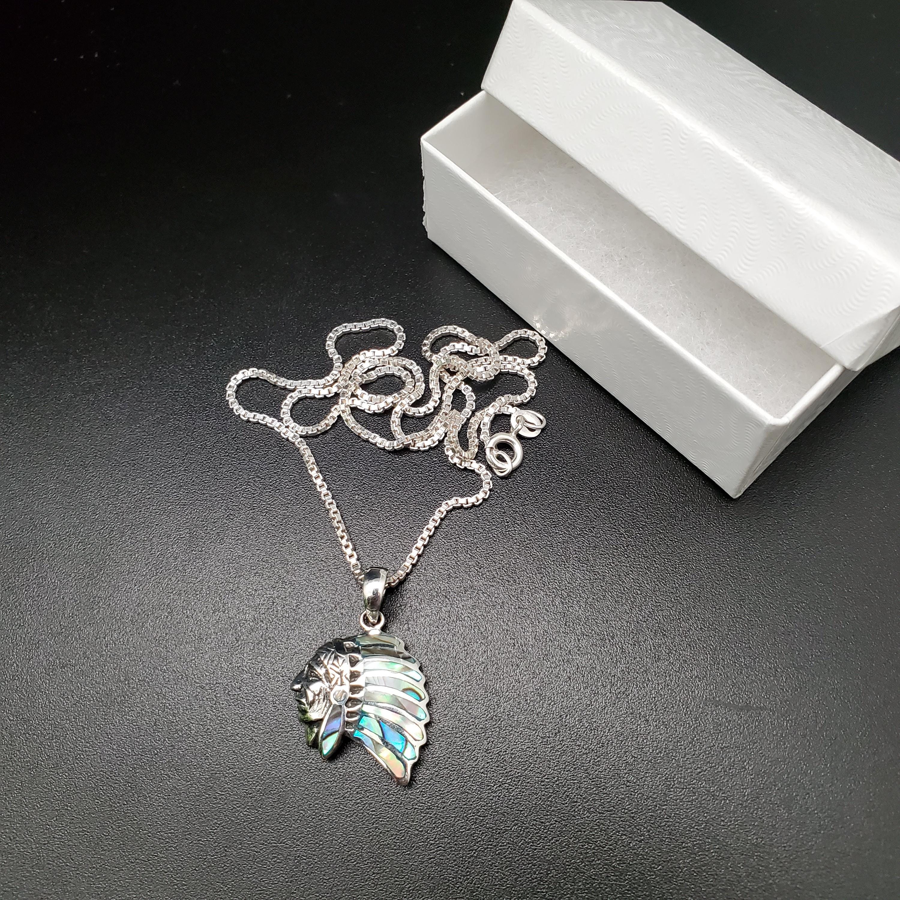 QQ-329 | Abalone Shell Indian Head Chief Necklace Pendant Option