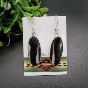 QQ-683 | Big Zebra Jasper Dangle Earrings | Sterling Silver Southwest Earrings | Multicolor Black And White Zebra Earrings | Unique Earrings