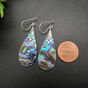 FFD #024 | Abalone Shell Inlay Dangle Earrings | Sterling Silver Abalone Shell Earrings | Teardrop Paua Shell Earrings | Simple Earrings