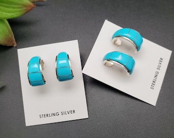 HEP19 / Preciosos aros con incrustaciones de turquesa / Aros de turquesa de La Bella Durmiente en plata de ley / Pendientes de turquesa del suroeste