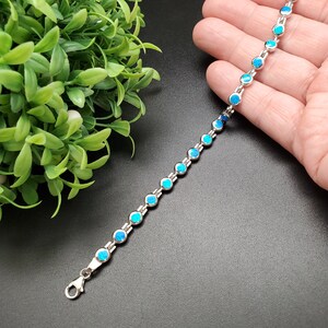 FFD #986 | Blue Opal Bracelet | Sterling Silver Opal Inlay Link Bracelet | Fire Opal Silver Bracelet | Opal Link Bracelet | Gifts For Her