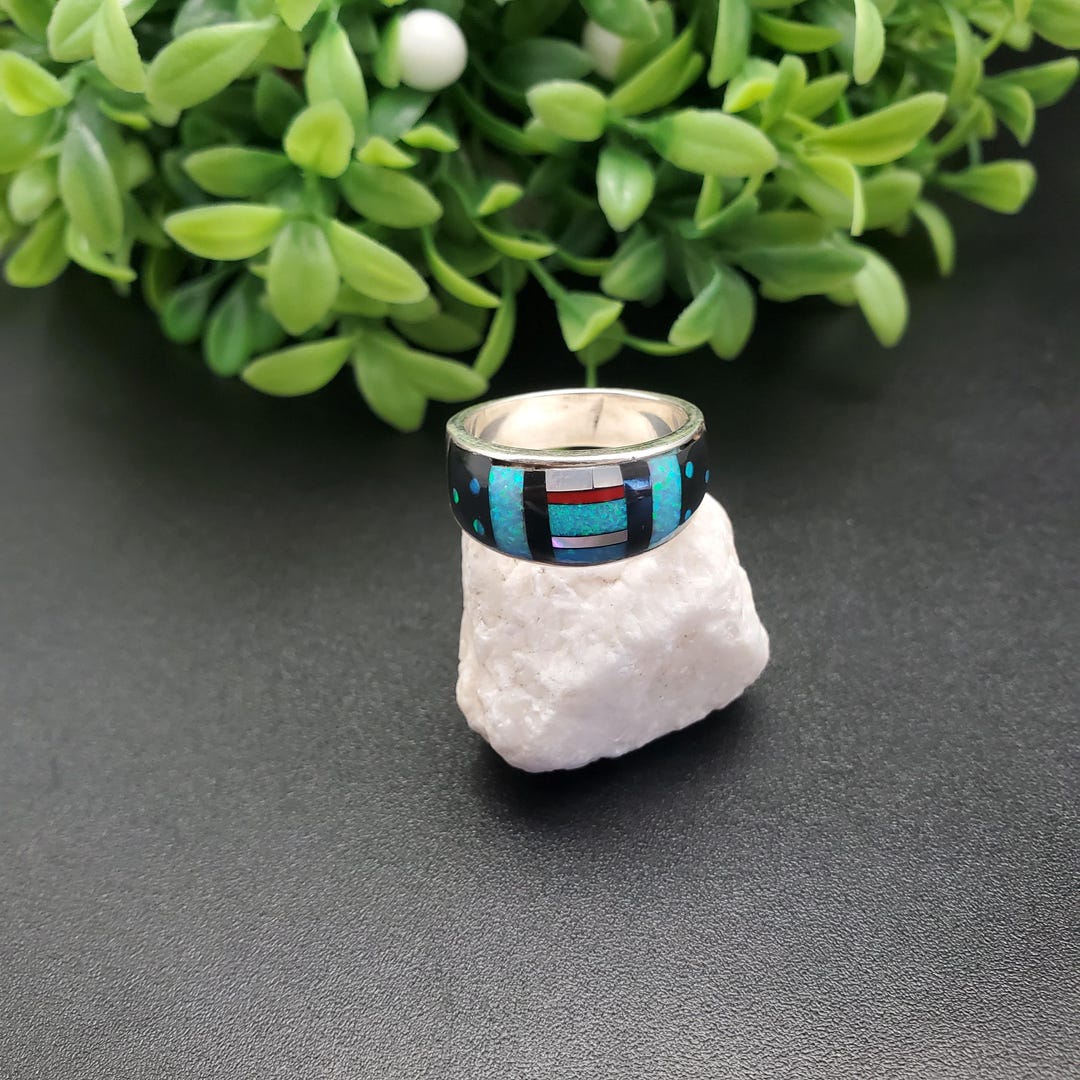 GG-017 | Silver Inlay Opal Ring | Micro Inlay Southwest Ring | Sterling ...