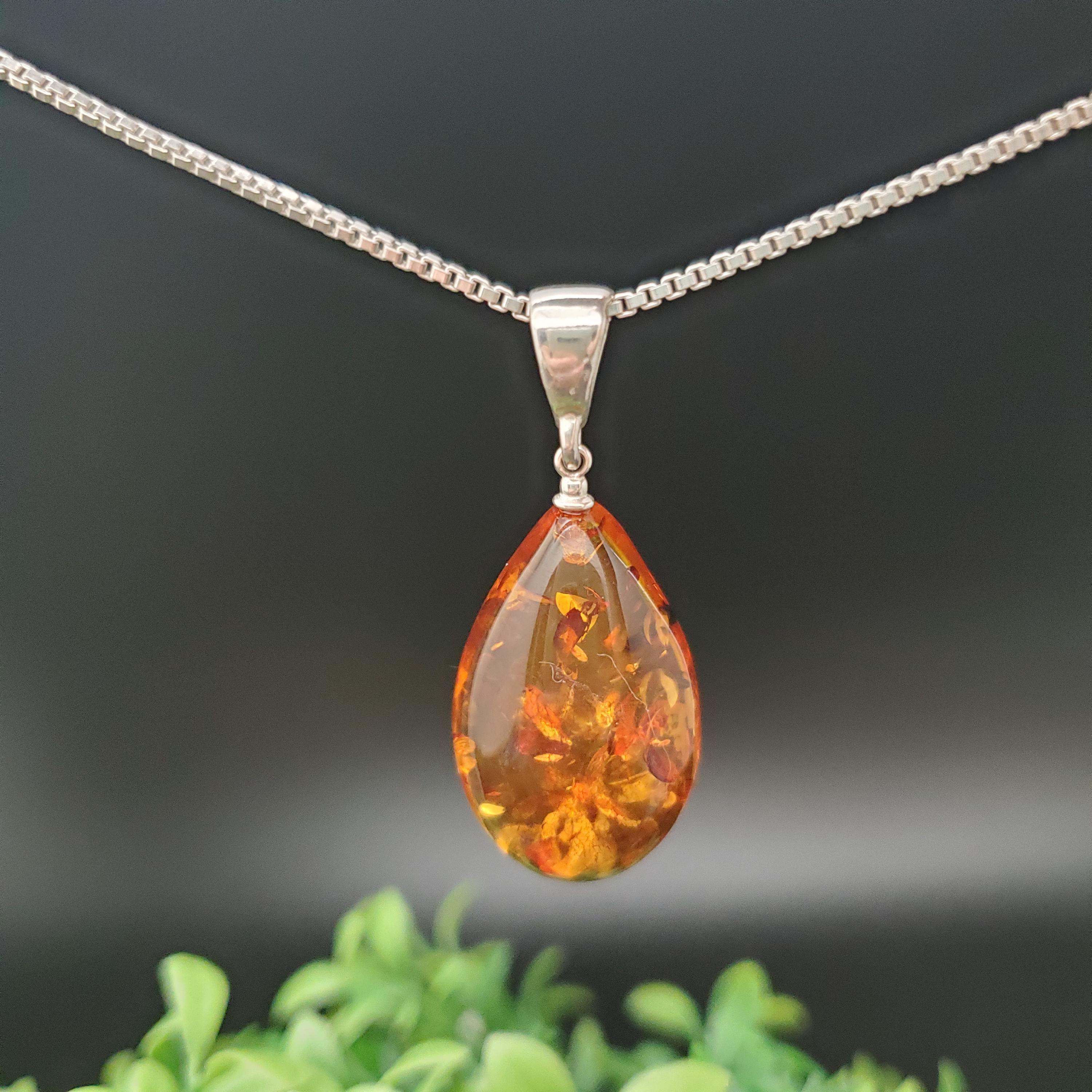 FFD #301 | 天然バルト海産琥珀ネックレスペンダント（シルバー