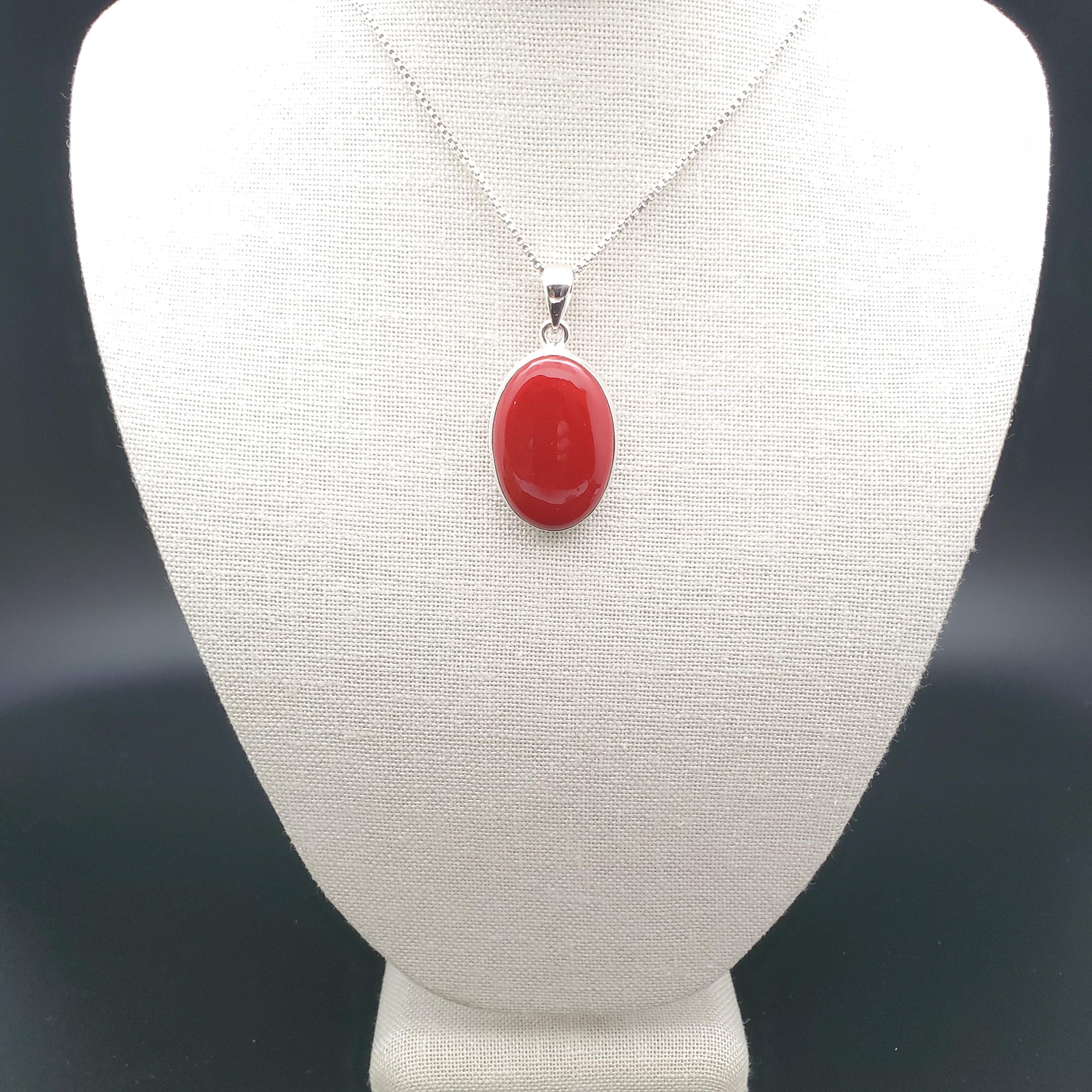 QQ-446 | Big Red Coral Necklace Pendant Option With Silver Chain