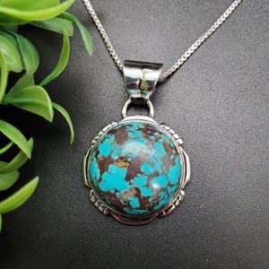 FFD #747 | Natural Kingman Turquoise Necklace Pendant With Option of Silver Chain | Handmade Sterling Silver Turquoise Pendant Necklace