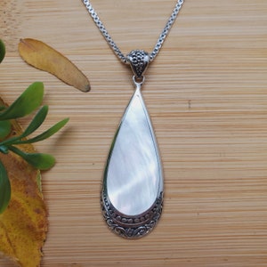 ATS-AYU087 | White Mother of Pearl Necklace Pendant Option With Silver Chain | Sterling Silver White Shell Pendant | Mother of Pearl Pendant
