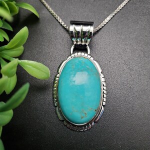 FFD #749 | Natural Kingman Turquoise Necklace Pendant With Option of Silver Chain | Handmade Sterling Silver Turquoise Pendant Necklace