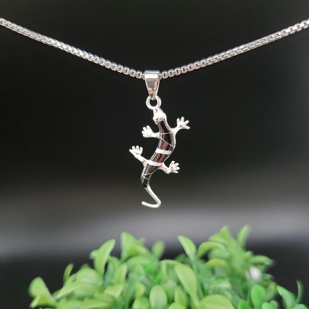 QQ-373 | Multicolor Inlay Lizard Pendant Necklace | Sterling