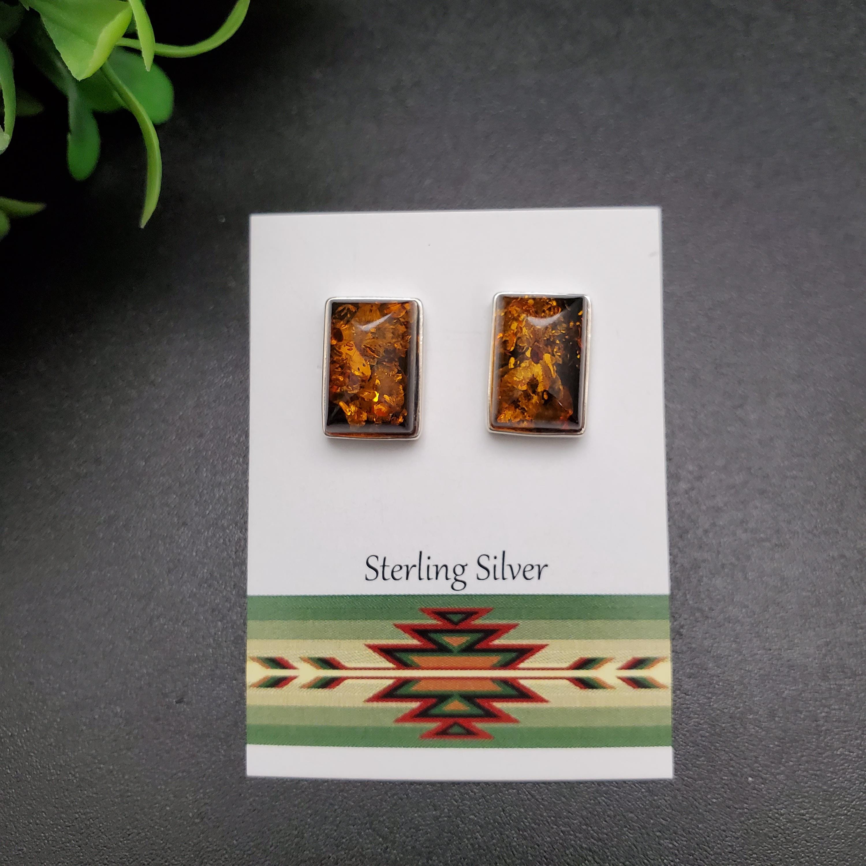 QQ-821 | Yellow Amber Rectangle Posts | Sterling Silver Yellow