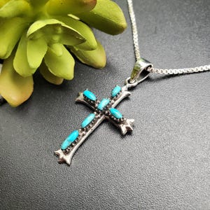 QQ-412 | Türkis Kreuz Anhänger Halskette | Sterling Silber Tibetanischer Türkis Kreuz Anhänger | Blau Türkis Kreuz Anhänger | Jesus Kreuz