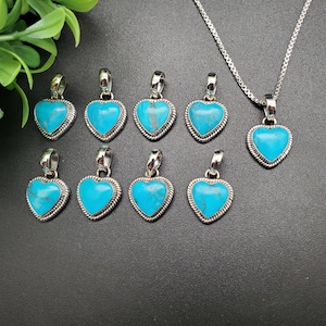 FFD #066 | Lovely Heart Blue Turquoise Necklace Pendant With Option of Silver Chain | Sterling Silver Turquoise Heart Pendant Necklace