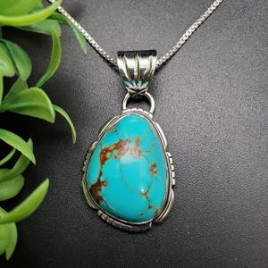 FFD #389 | Natural Kingman Turquoise Necklace Pendant With Option of Silver Chain | Handmade Sterling Silver Turquoise Pendant Necklace